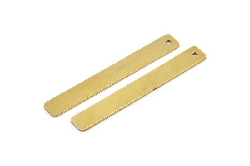 1 Hole Brass Bar, 10 Raw Brass Rectangle Stamping Blank With 1 Hole, Pendant (8x60x1mm) Y166