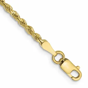 10k Yellow Gold Diamond Cut Rope Anklet 2.25MM