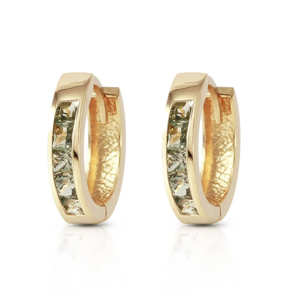 1.3 Carat 14K Solid Yellow Gold Hoop Earrings Natural Green Sapphire