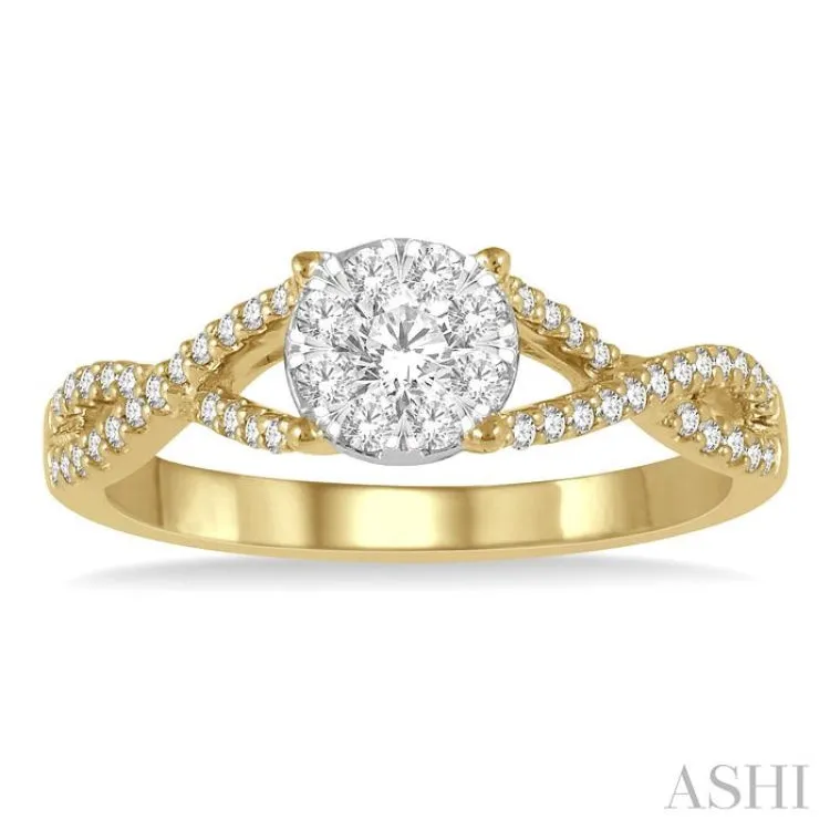 1/3 Ctw Lovebright Round Cut Diamond Engagement Ring in 14K Yellow and White Gold