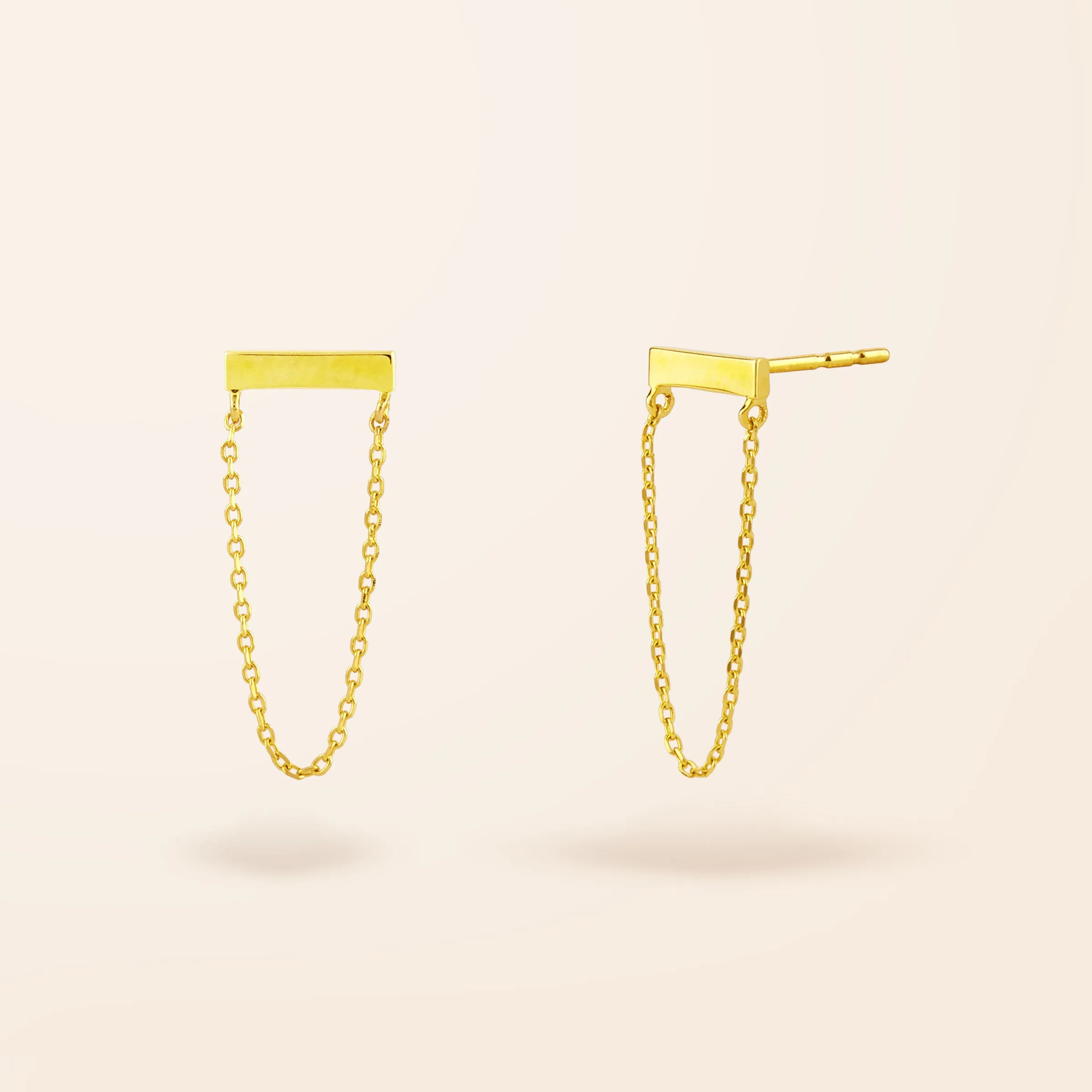 14K Gold Bar Chain Earrings