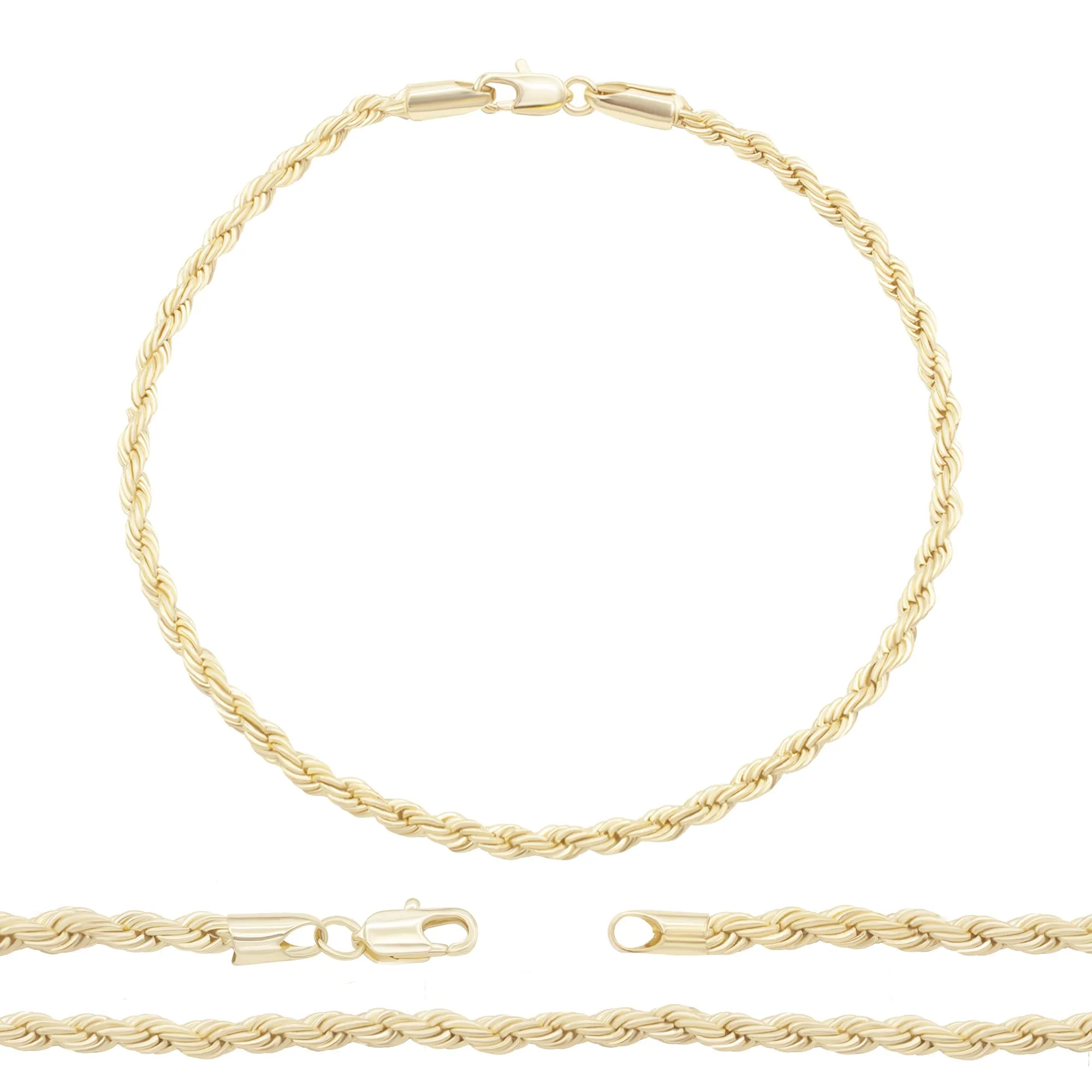 14K Gold Filled Anklet Rope Chain Foot Bracelet Anklet Fashion Jewelry for Women Girls Length 9.5''