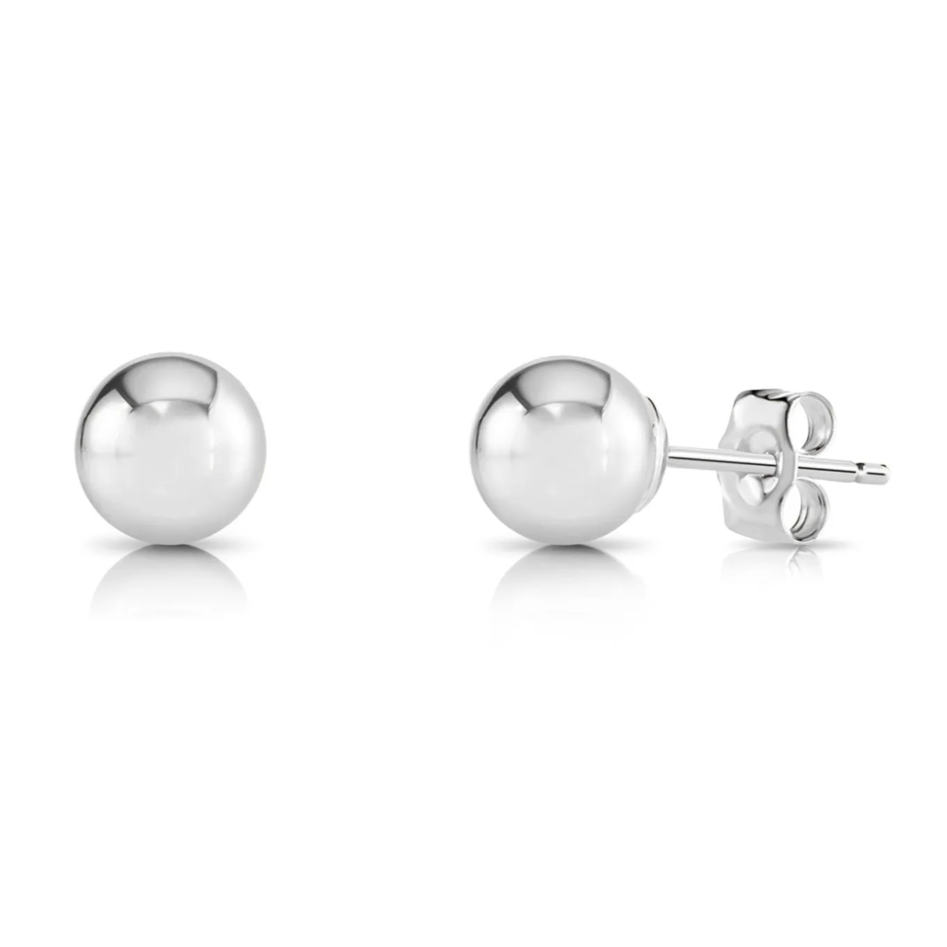 14k White Gold Classic Ball Stud Earrings with Pushbacks