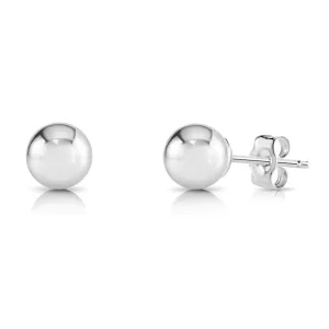 14k White Gold Classic Ball Stud Earrings with Pushbacks