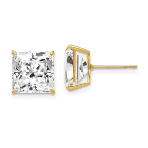 14KT Yellow Gold 9MM Square Cubic Zirconia Stud Earrings