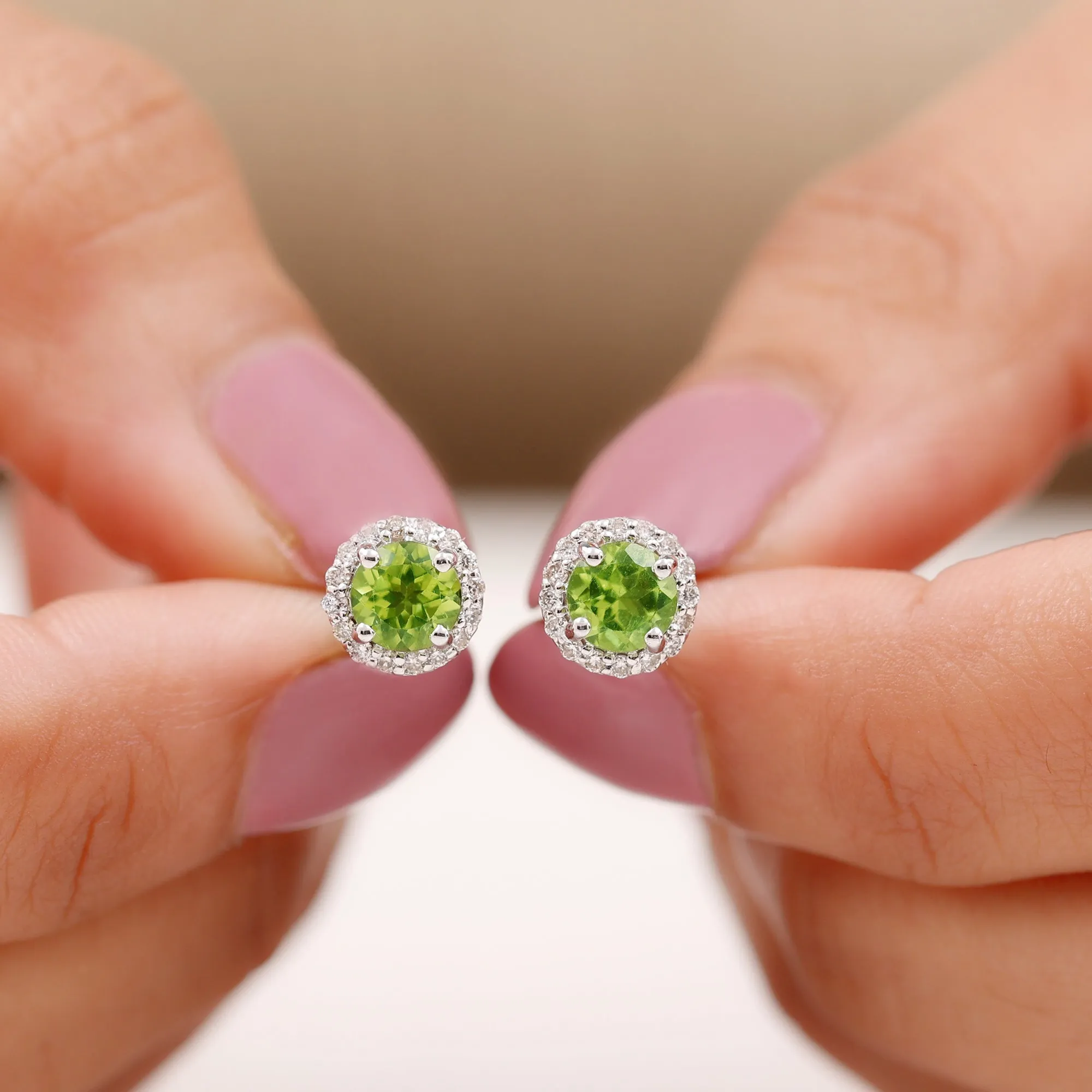 1.5 CT Classic Peridot and Diamond Halo Stud Earrings