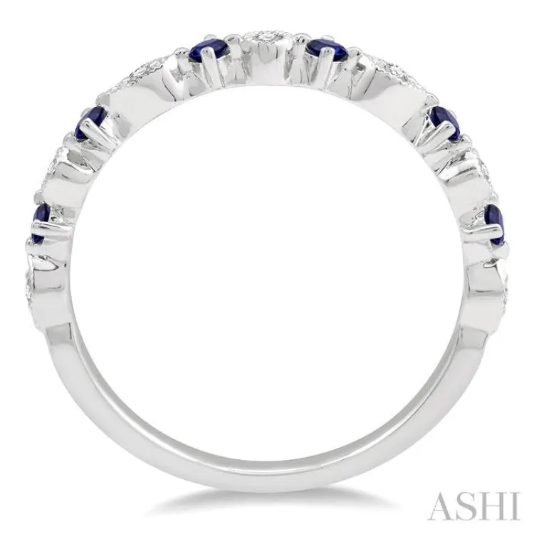 1.80 MM Round Cut Sapphire and 1/20 Ctw Round Cut Diamond Half Eternity Wedding Band in 14K White Gold