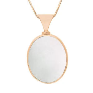 18ct Rose Gold Blue John Mother of Pearl Queens Jubilee Hallmark Double Sided Oval Necklace