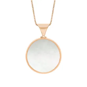 18ct Rose Gold Blue John Mother of Pearl Queens Jubilee Hallmark Double Sided Round Necklace