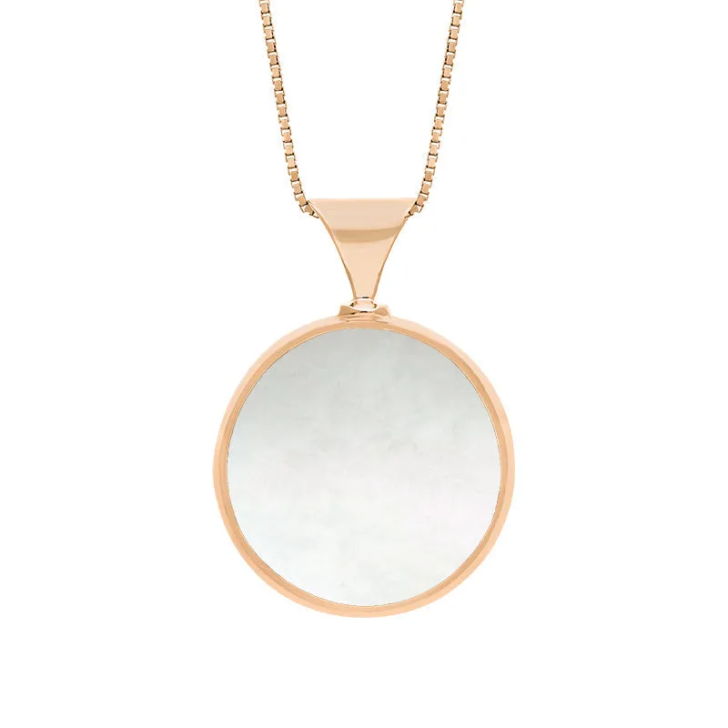 18ct Rose Gold Blue John Mother of Pearl Queens Jubilee Hallmark Double Sided Round Necklace