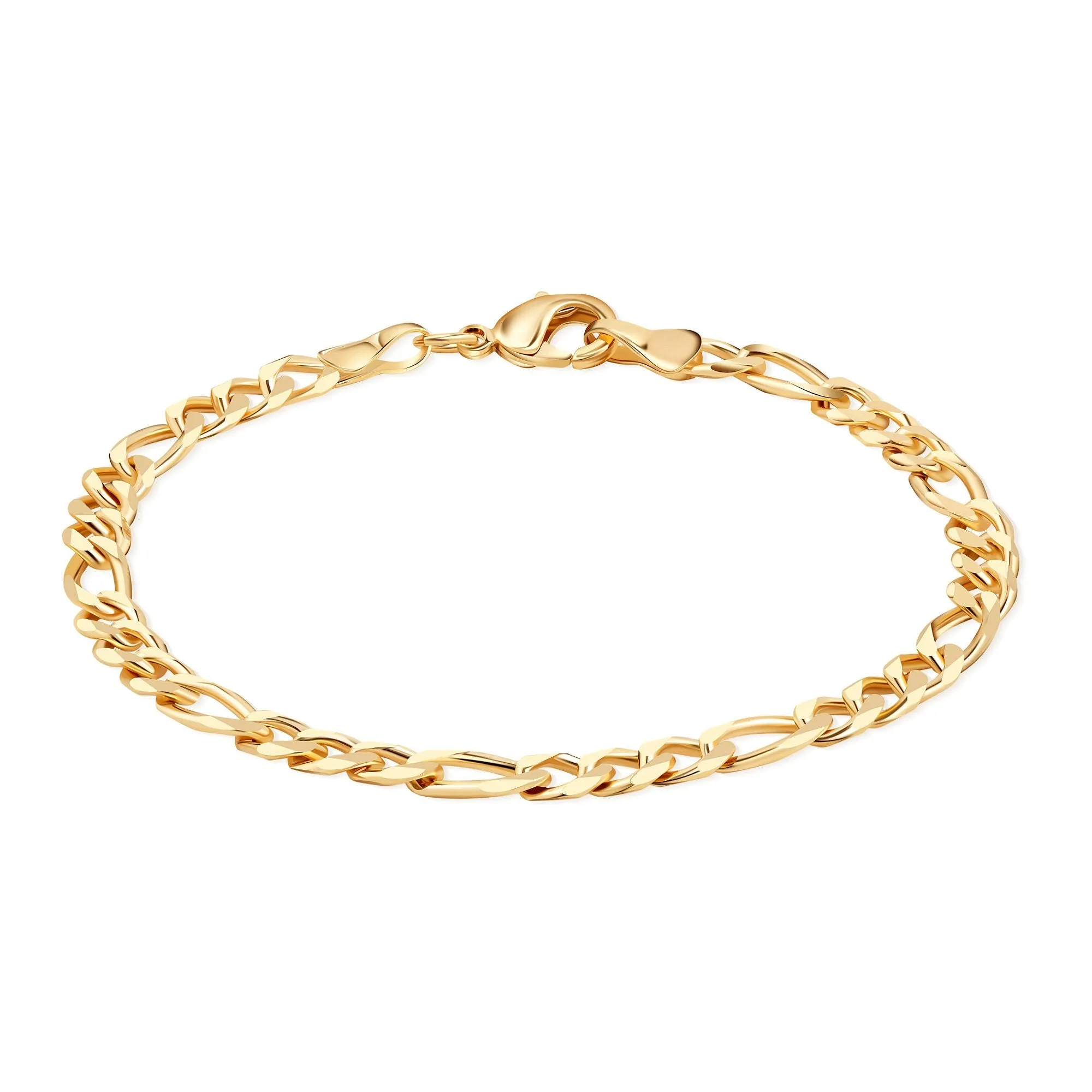 18k Gold Plated Figaro Bracelet (multiple thickness available)