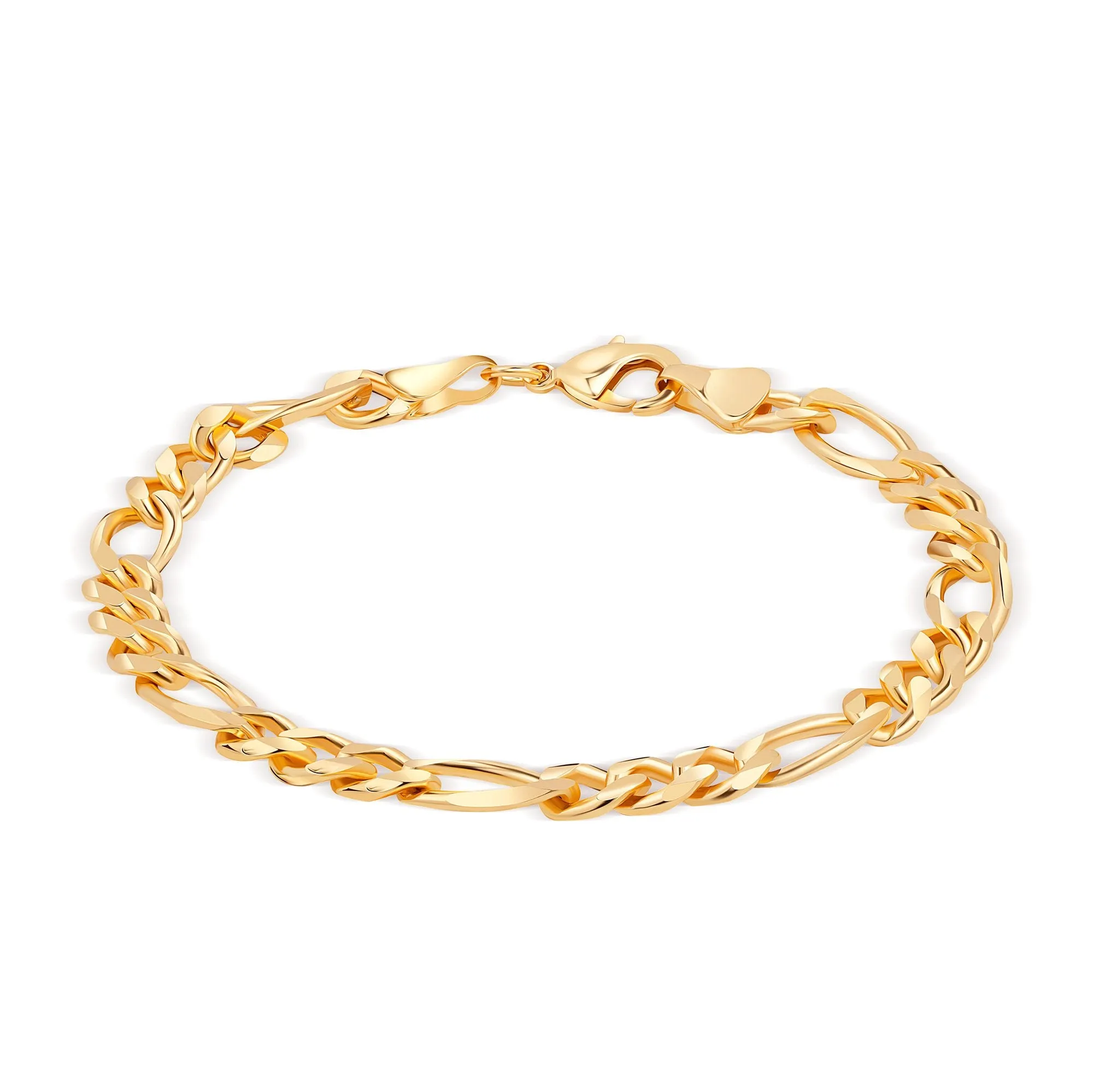 18k Gold Plated Figaro Bracelet (multiple thickness available)