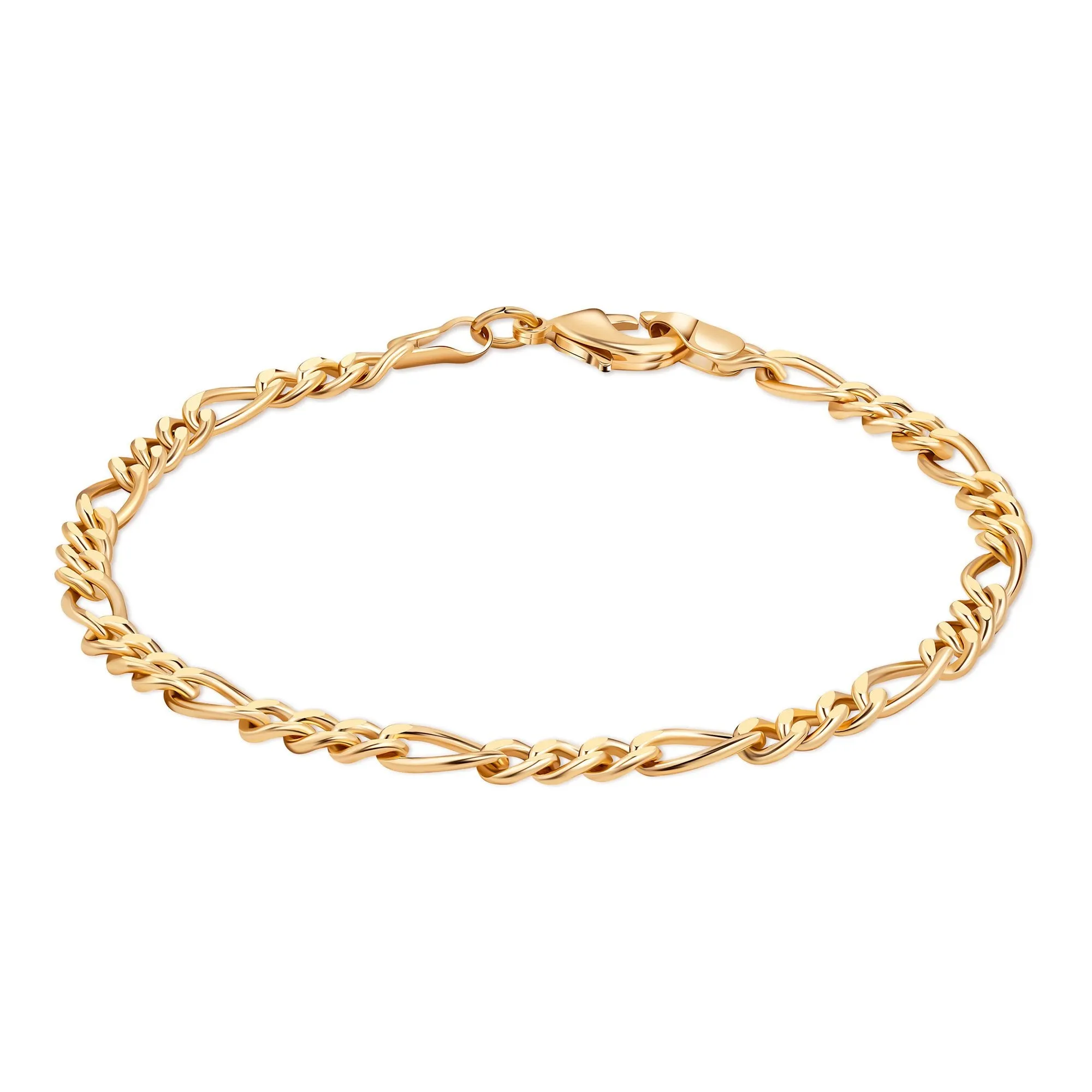 18k Gold Plated Figaro Bracelet (multiple thickness available)