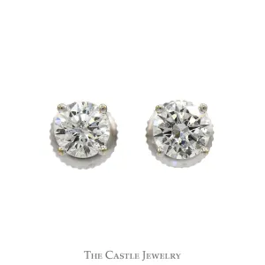 1cttw Round Diamond Stud Earrings in 18k White Gold Screw Back Posts