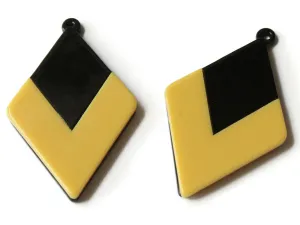 2 45mm Yellow and Black Resin Diamond Pendants