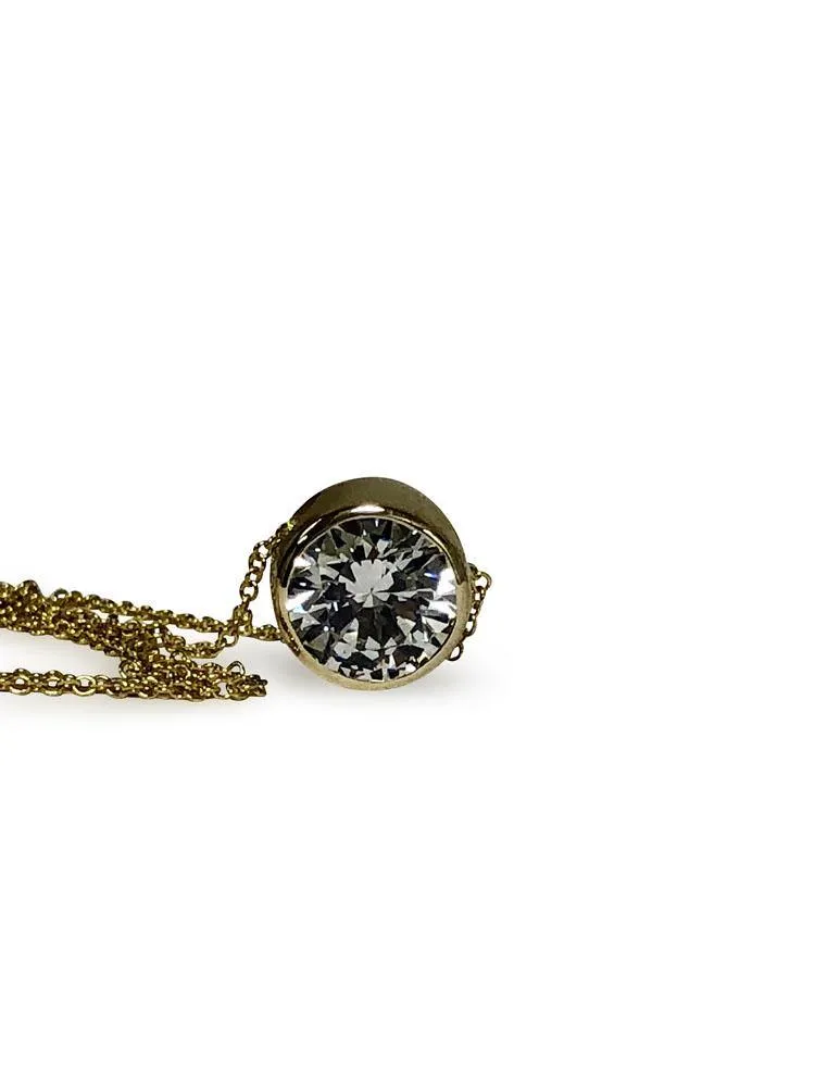 2 Carat Diamond Cubic Zirconia Slide Pendant with chain 14K Gold