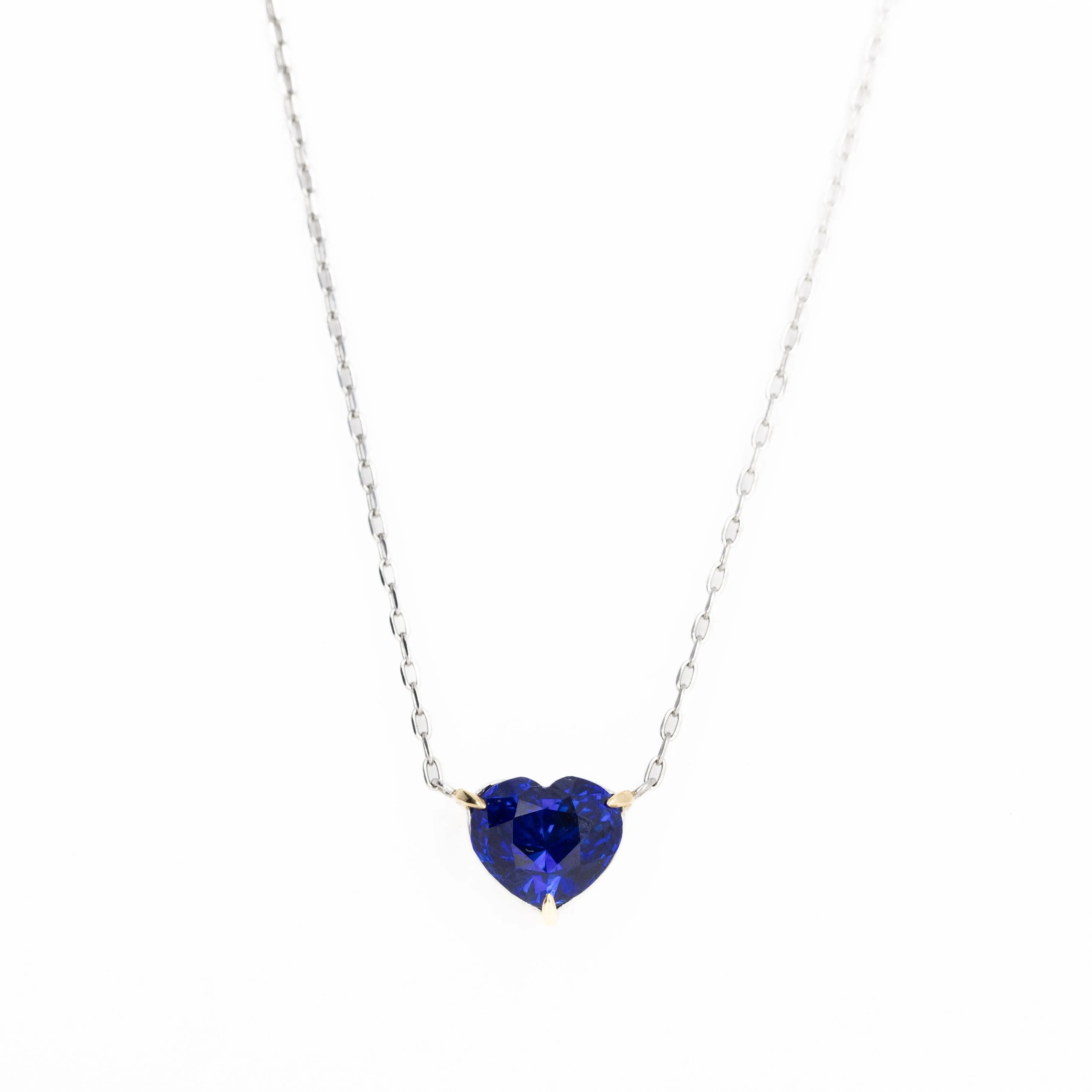 2.27 Carat Heart Shape Royal Blue Natural Sapphire Pendant Necklace