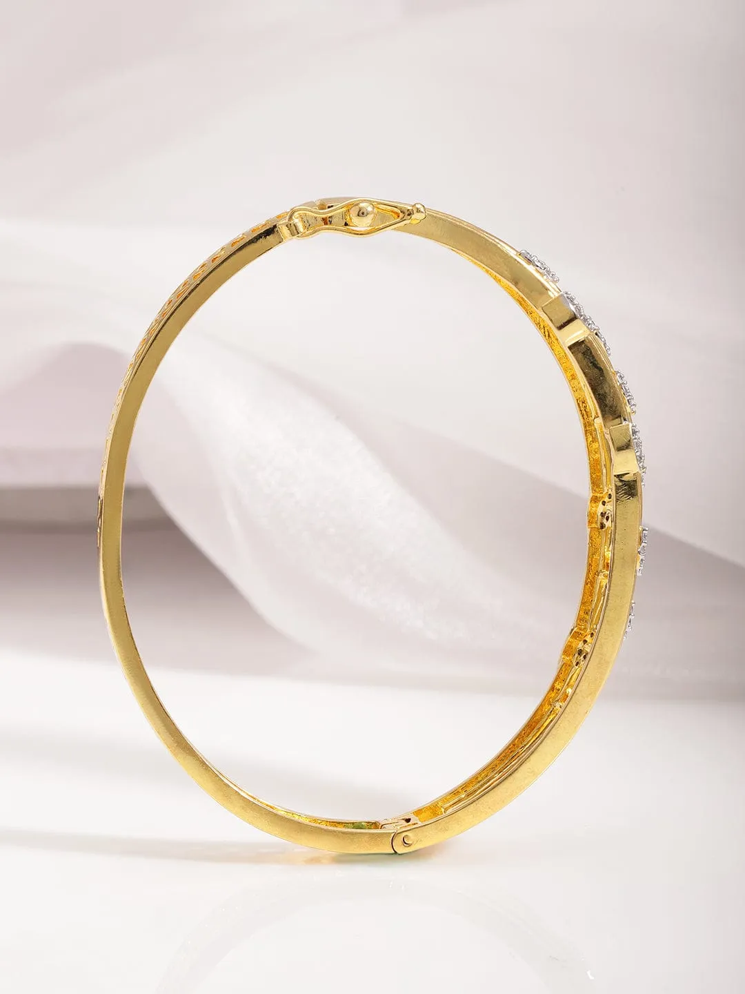 22KT Gold Cubic Zirconia Studded Bangle Style Bracelet.