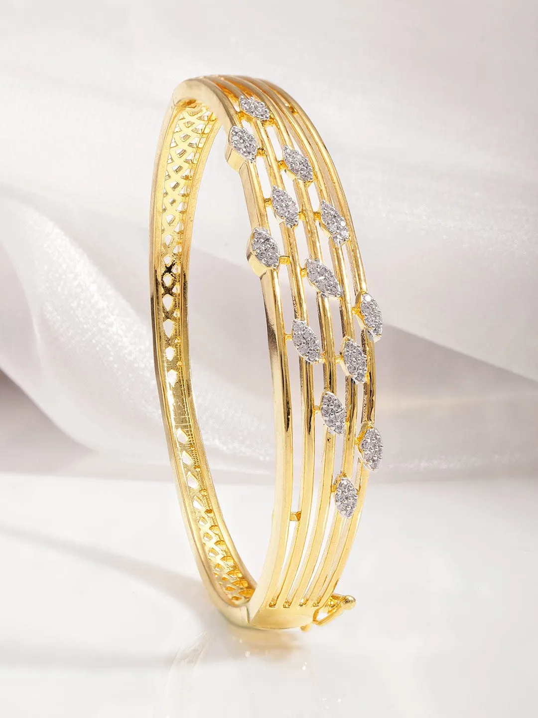 22KT Gold Cubic Zirconia Studded Bangle Style Bracelet.