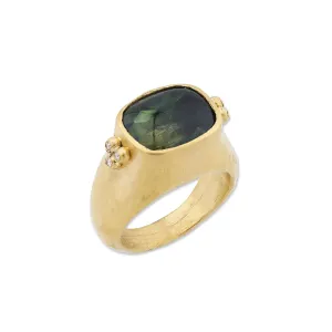 24K Gold Diva Ring with Green Tourmaline and Diamonds