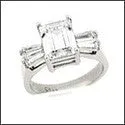 3 Carat Emerald Cut Cubic Zirconia Center Tapered Baguettes Engagement 14K White Gold Ring