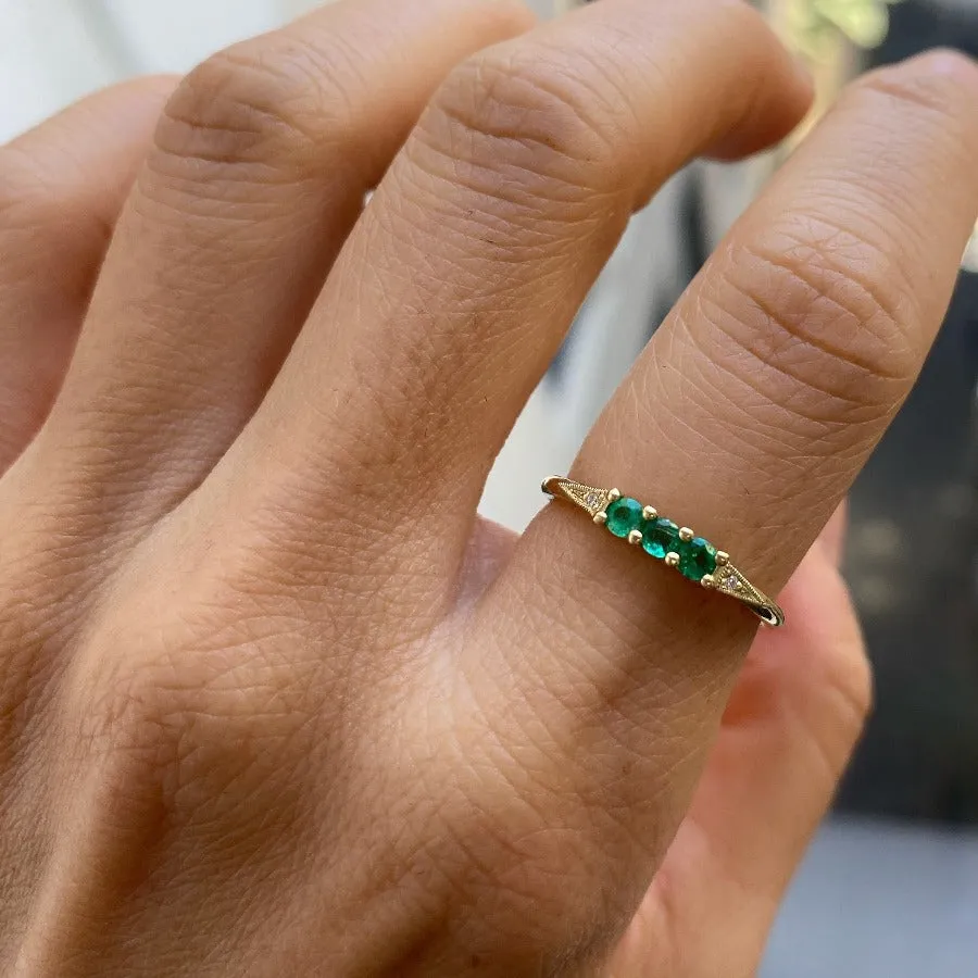 3 Emerald Deco Ring