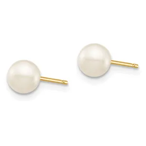 5MM Round Pearl Stud Earrings in 14KT Yellow Gold