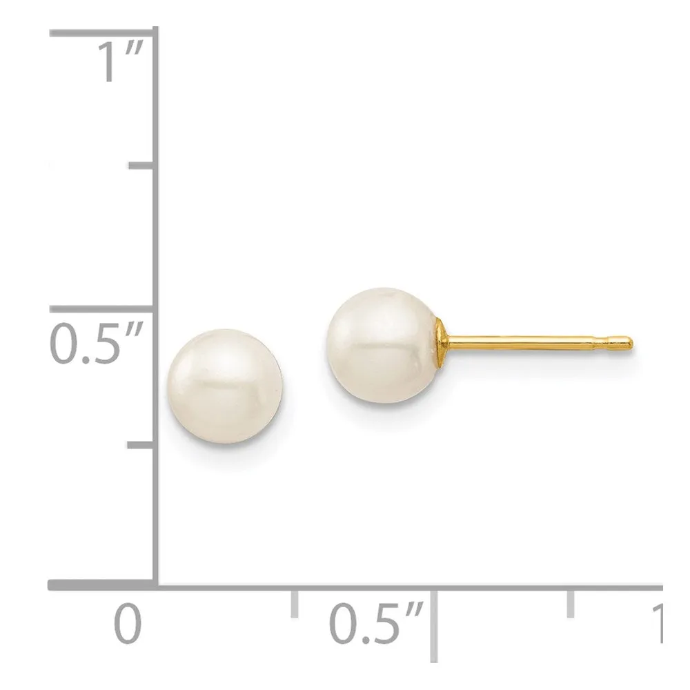 5MM Round Pearl Stud Earrings in 14KT Yellow Gold