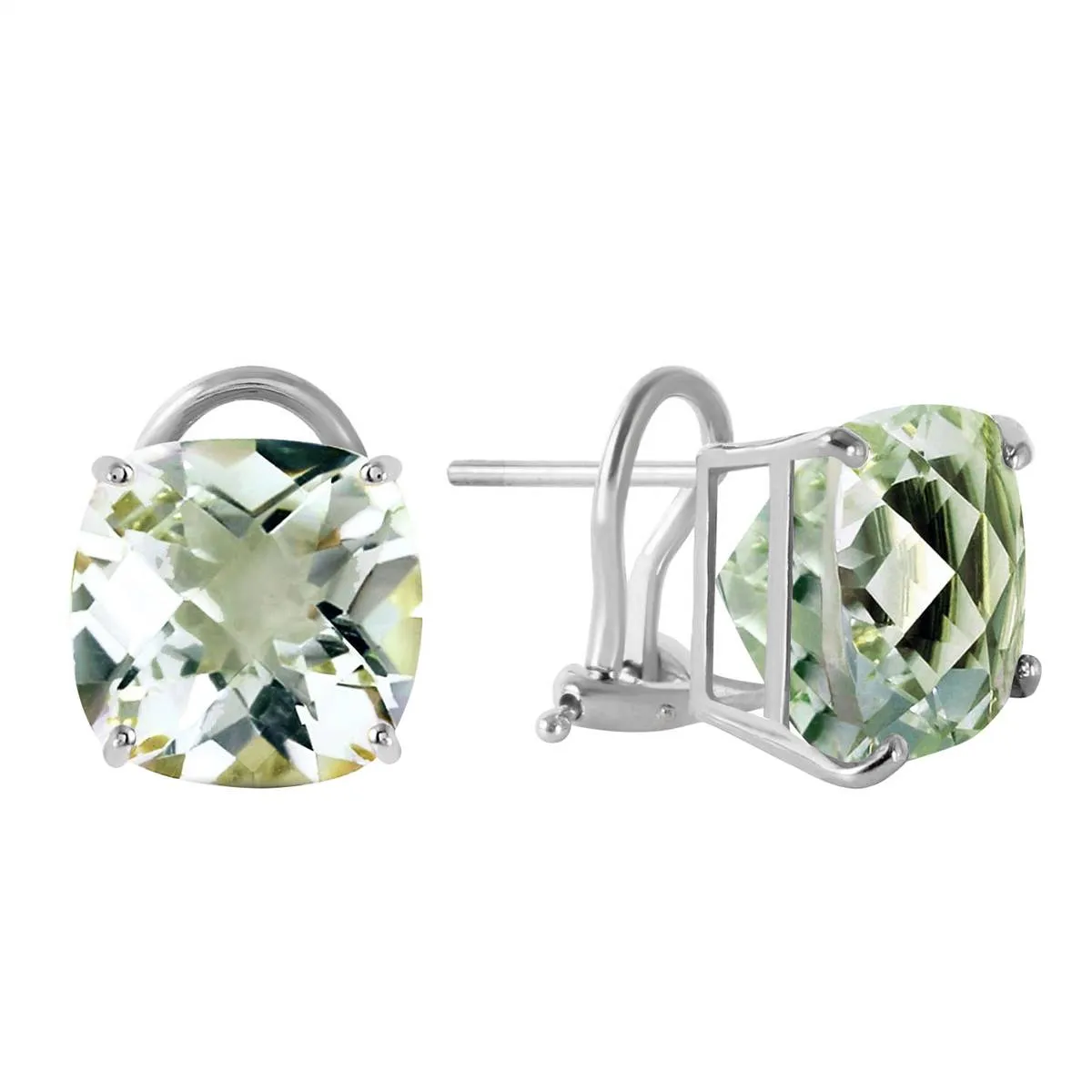 7.2 Carat 14K Solid White Gold French Clips Earrings Green Amethyst