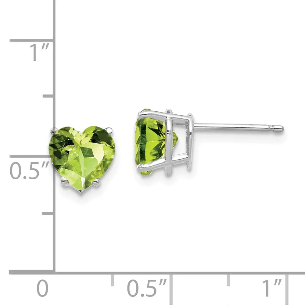 7MM Heart Shape Peridot Stud Earrings in 14KT White Gold