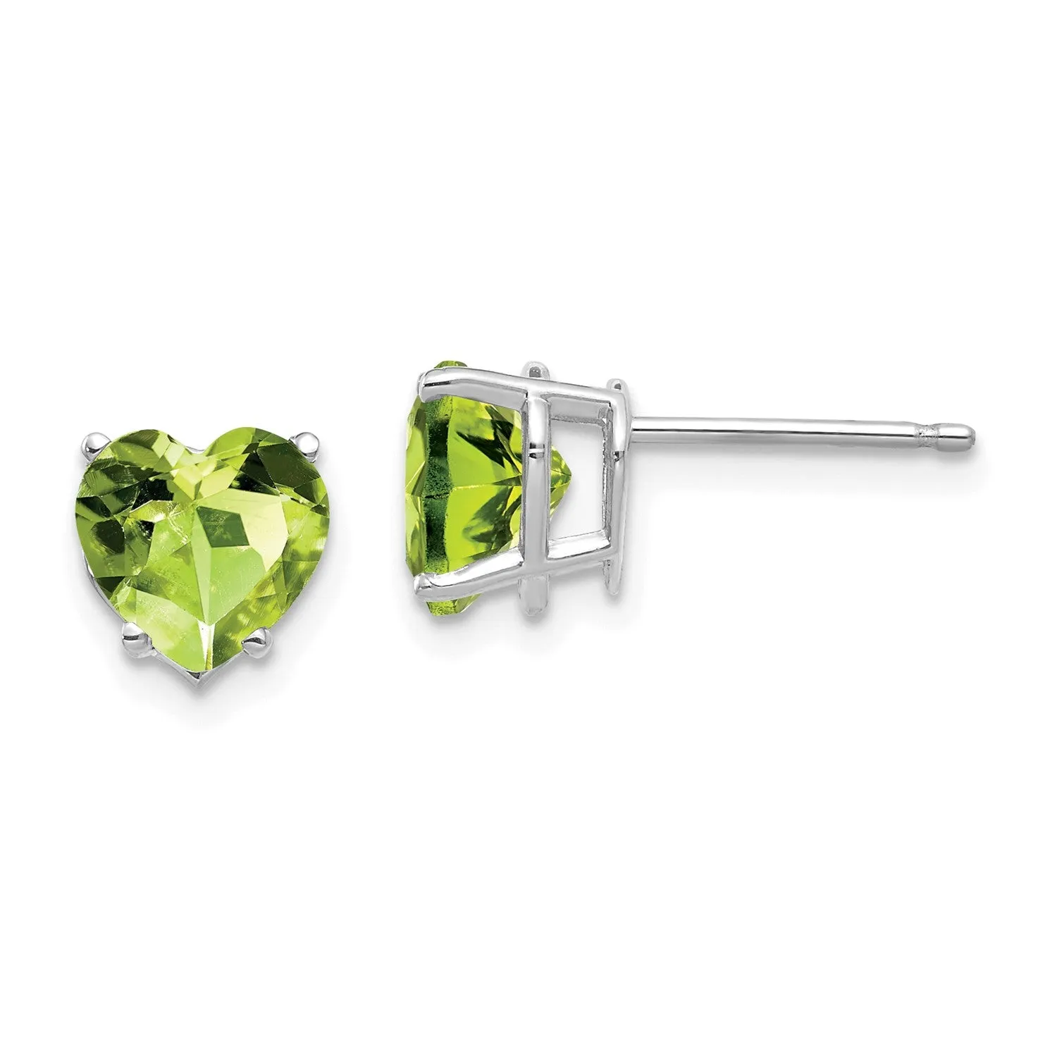 7MM Heart Shape Peridot Stud Earrings in 14KT White Gold