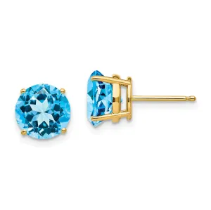 8MM Round Swiss Blue Topaz Stud Earrings in 14KT Yellow Gold