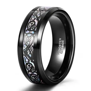 8mm Tungsten Wedding Band with Celtic Dragon Inlay