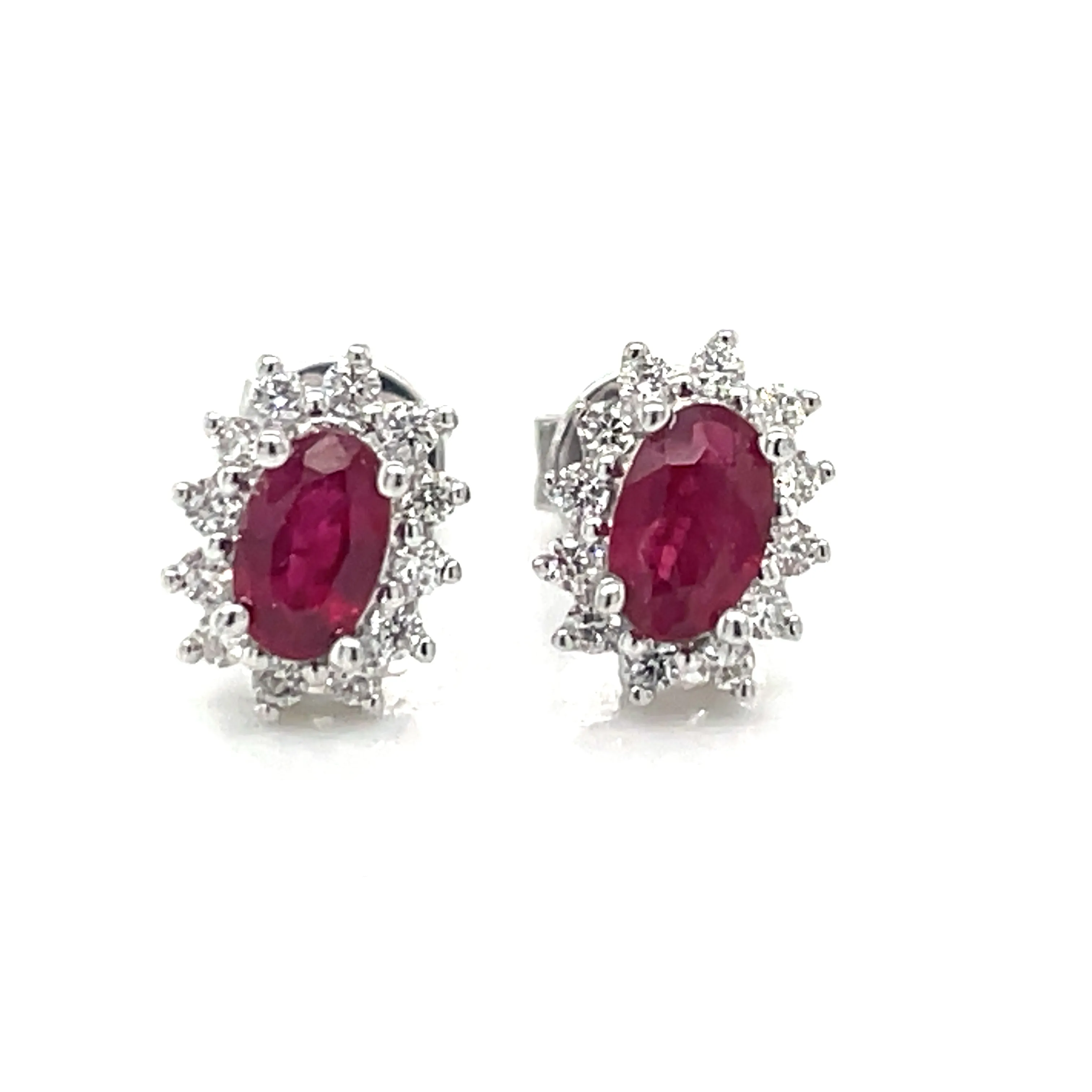 9ct White Gold Earth Grown Princess Di Style Ruby & Diamond Stud Earrings