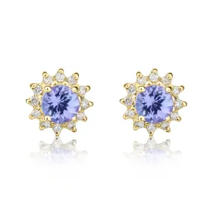 9K Yellow Gold Tanzanite & Diamond Halo Stud Earrings