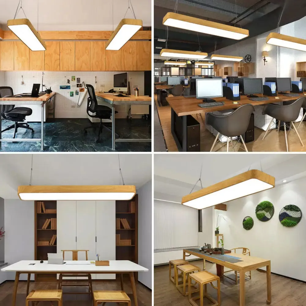 Aluminum Drop Pendant LED Hanging Light with Nordic Wood Finish for Office Spaces