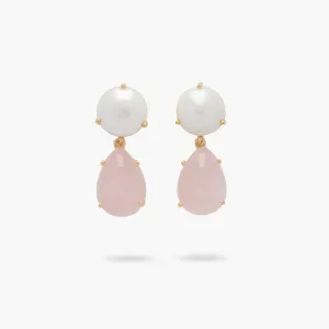 Amare Wear Freshwater Pearl and Teardrop Rose Quartz Statement Earring