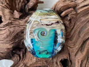 Aqua Blue Ivory Organic Lampwork Focal Bead SRA