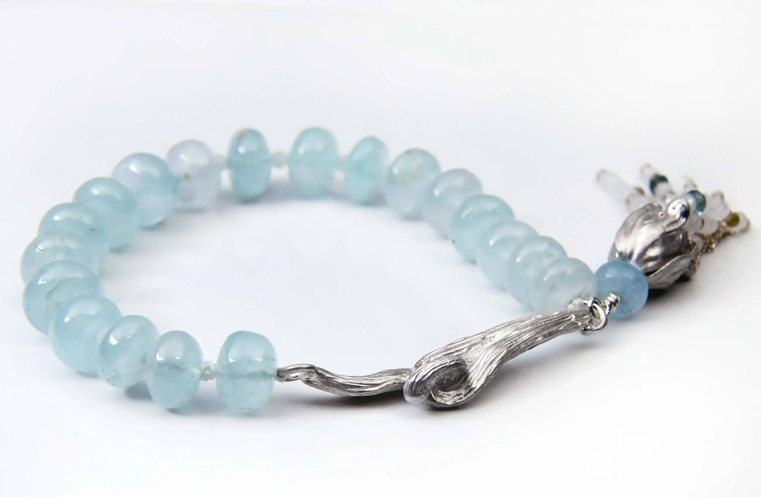 Aquamarine, Moonstone, Topaz, and Silver Bracelet