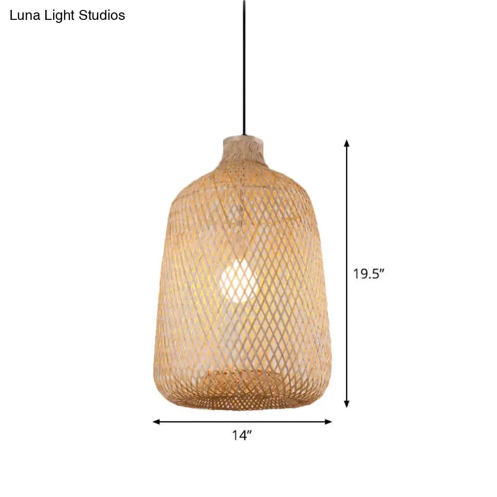 Asia Bamboo Pendant Lamp - 1-Light Beige Suspended Fixture for Dining Room