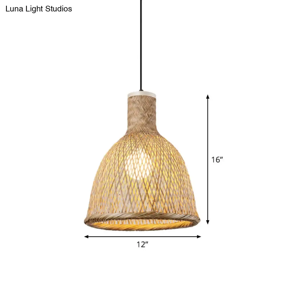 Asia Bamboo Pendant Lamp - 1-Light Beige Suspended Fixture for Dining Room