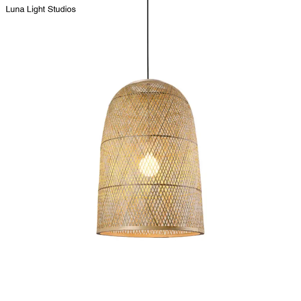 Asia Bamboo Pendant Lamp - 1-Light Beige Suspended Fixture for Dining Room