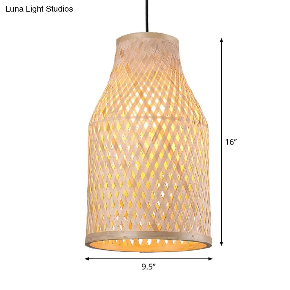 Asia Bamboo Pendant Lamp - 1-Light Beige Suspended Fixture for Dining Room