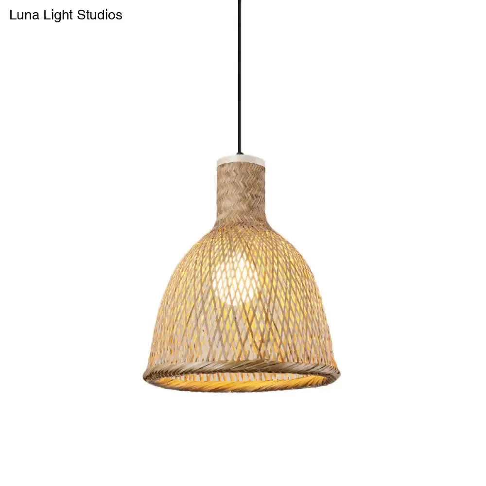 Asia Bamboo Pendant Lamp - 1-Light Beige Suspended Fixture for Dining Room