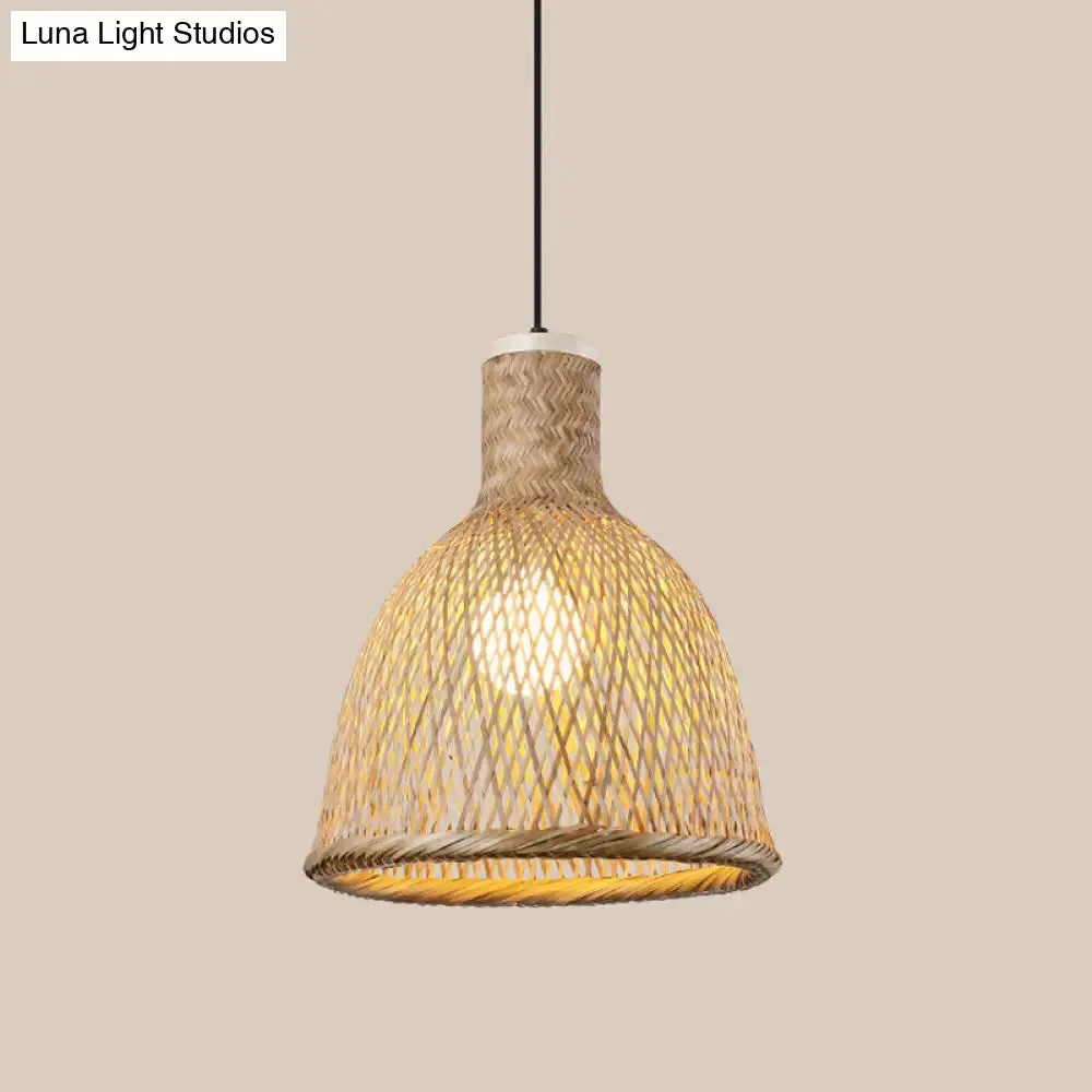 Asia Bamboo Pendant Lamp - 1-Light Beige Suspended Fixture for Dining Room