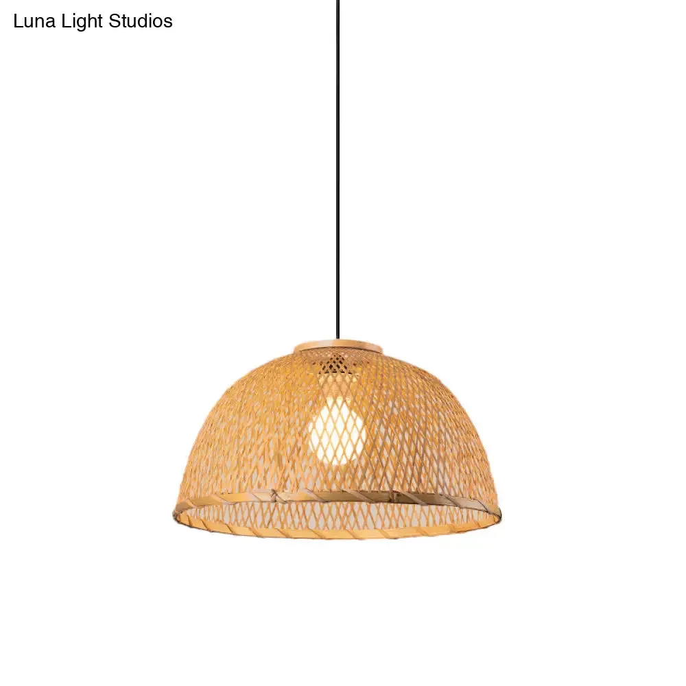 Asia Bamboo Pendant Lamp - 1-Light Beige Suspended Fixture for Dining Room