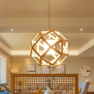 Asia Wooden Globe Pendant Light with Beige Fabric Shade