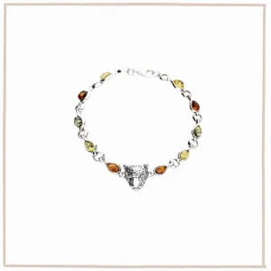 Baltic Amber Sterling Silver Leopard Charm Bracelet