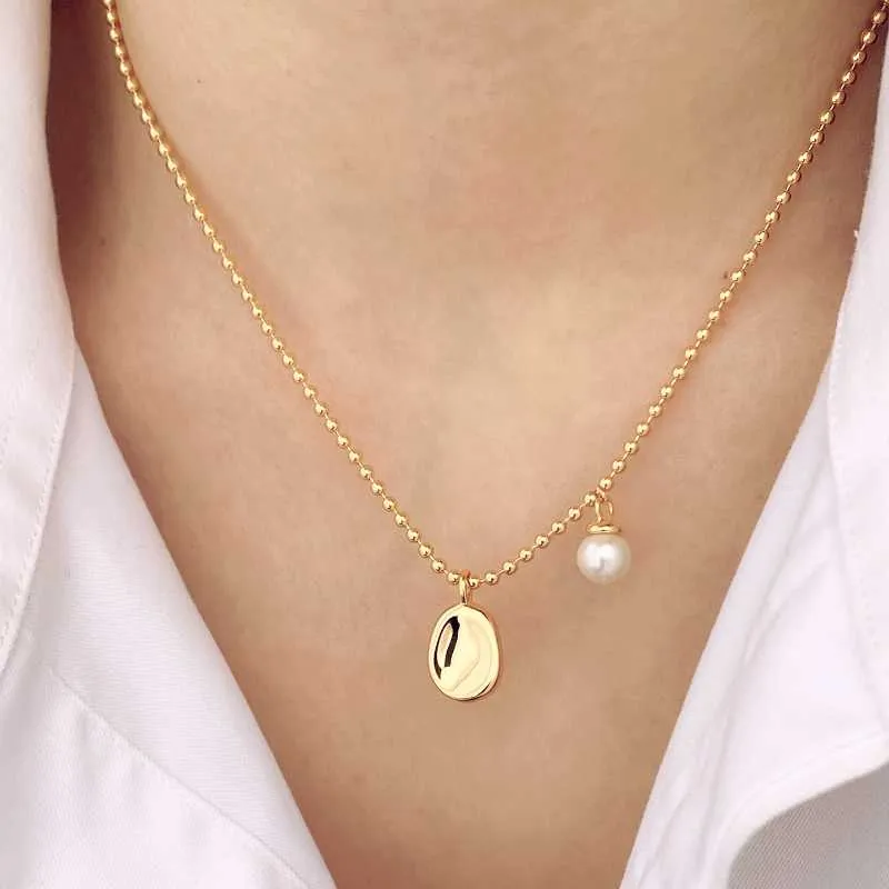 Bean Freshwater Pearl  Necklace in Gold Vermeil