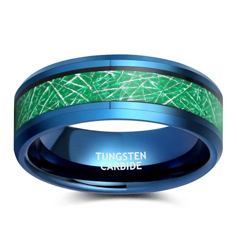 Beveled Blue & Green Men's Tungsten Wedding Band